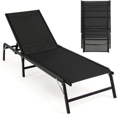 Costway Chaise Lounge Chair Set of 2 Foldable Patio Lounge Chairs-Black