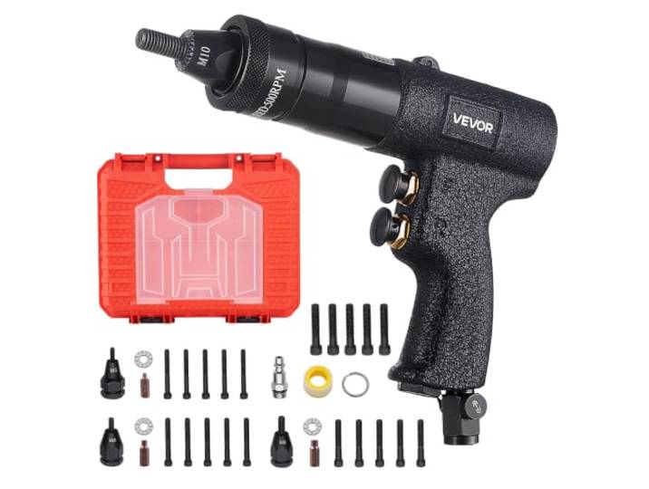 VEVOR Riveteuse Pneumatique à Écrous à Sertir M5 M6 M8 M10 Pistolet Riveter Pour Automobile\, Construction\, Fabrication Industrielle\, avec 20 Mandrins Filetés\, Force de 11\,1 kN\, Inverseur de Marche