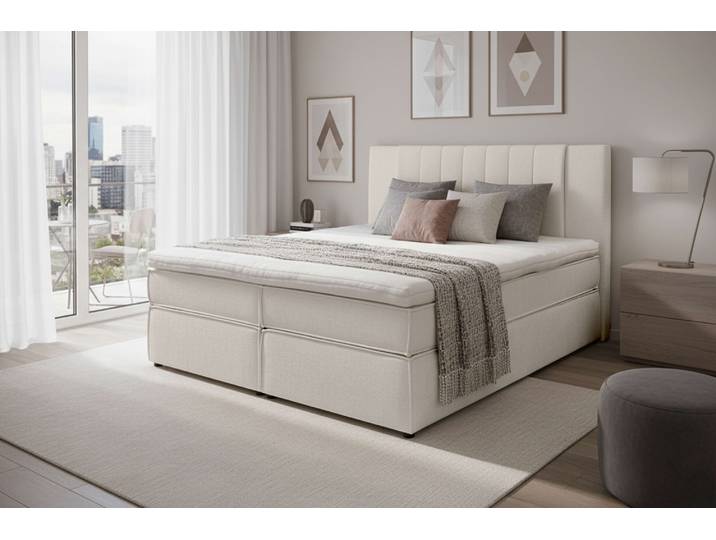 Home affaire Bellissimo, Doppelbett, Polsterbett, Federkernbett, Komforbett inkl. 9cm Topper, 5-Zonen-Taschen-Federkernmatratze, Härtegrad 3