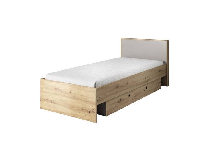 Feldmann-Wohnen Bett Kuki Bernstein Eiche / Platingrau 99 / 204 / 86 cm, Braun, 1 Schubladen, Rechteckig, 90x200 cm, Schlafzimmer, Betten