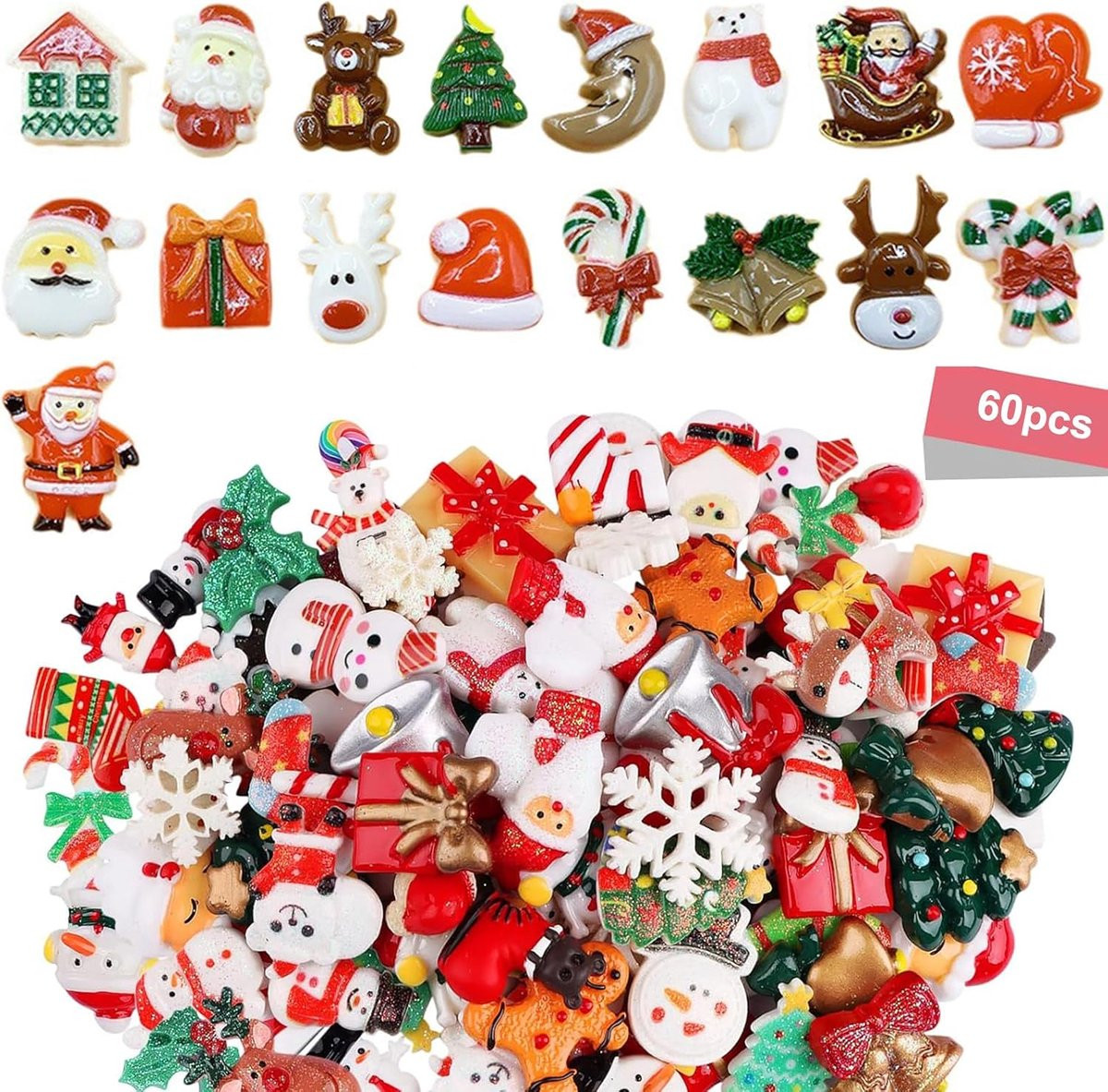 Set van 60 Mini Kerstdecoratie Figuren van Hars - ShopVlot