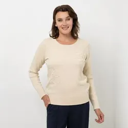 EVA LUTZ Pullover Rundhalsausschnitt Applikation figurumspielend