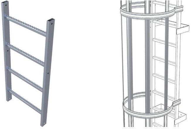 Set ZARGES Leiterteil Stahl verzinkt 2.80 m + ZARGES Rückenschutzstrebe 1.400 mm Stahl verzinkt
