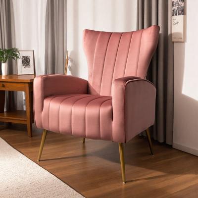 "31.5"" Velvet Modern Wingback Accent Armchair with Metal Legs and Wood Frame"
