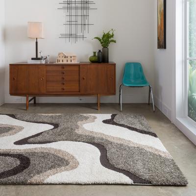 Carson Carrington Drammen Modern Abstract Waves Shag Area Rug