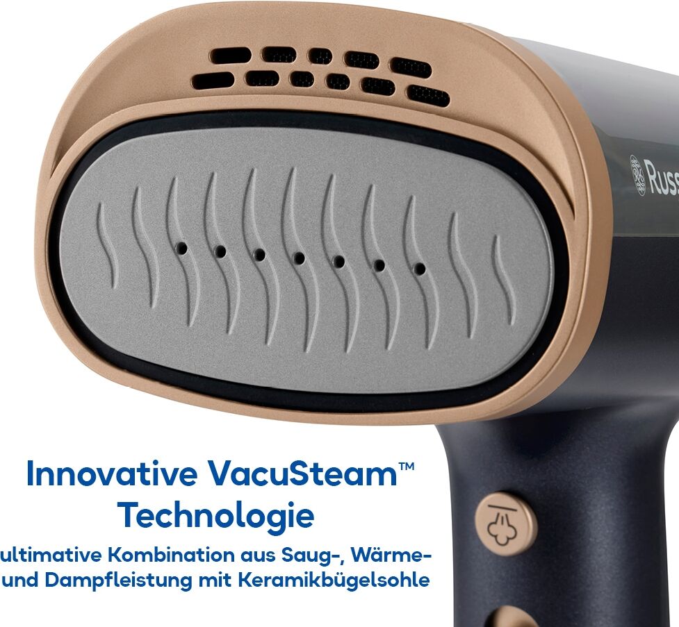 RUSSELL HOBBS Dampfbürste "28550-56 VacuSteam", blau, B:12,4cm H:27,6cm T:21,9cm, Bügeleisen, 30 g Dampfausstoß, mit Keramik-Bügelsohle, 3 Einstellungen, Dampfbürste