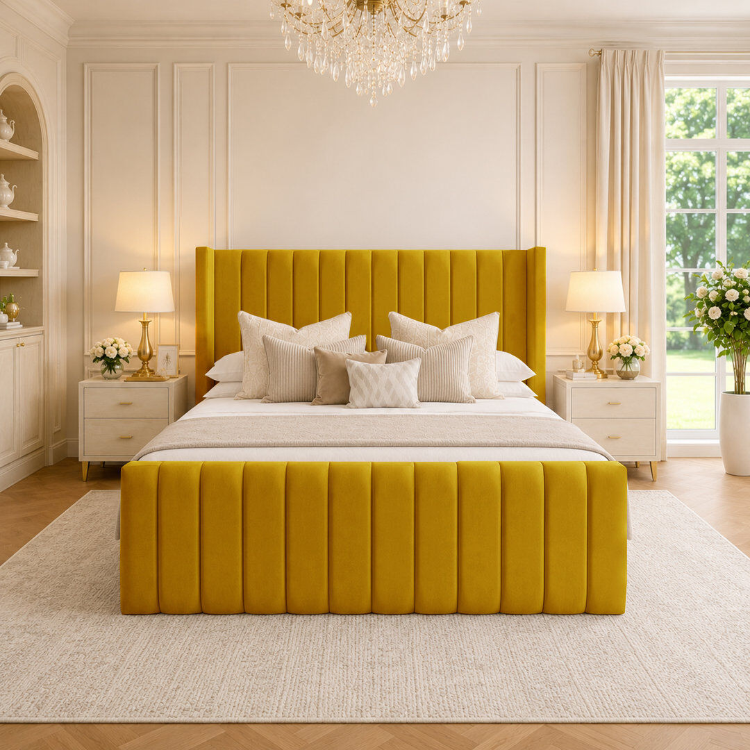 Canora Grey Upholstered Velvet Bed Turmeric Single (3')