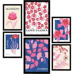 POSTER Set Mit 6 Blumen Blumenliebe Natur Und Botanikdrucke Für Innenarchitektur A3 & A4 Schwarzer Rahmen