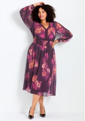 Plus Size Women's Elena Dress by Avenue in Berry Blurred Floral (Size 22/24)