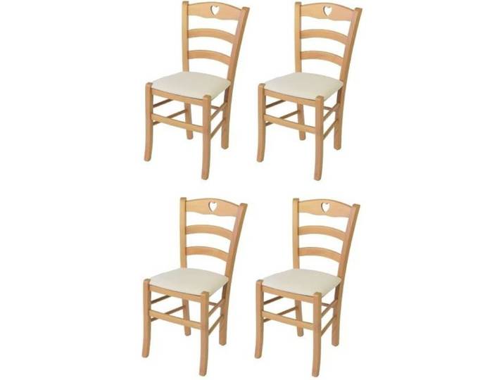 Tommychairs - Set 4 Chaises cuisine CUORE structure en bois de hêtre peindré naturel assise en tissu couleur ivoire