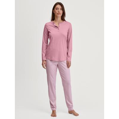 Schlafanzug CALIDA "Striped Dreams", Damen, Gr. L (48/50), Interlock, lila (lilas), Interlock, Obermaterial: 100% Baumwolle, bequem lang, Rundhals, Homewear-Sets Schlafanzug, mit Kopfleiste, Interlock-Qualität, lange Ärmel