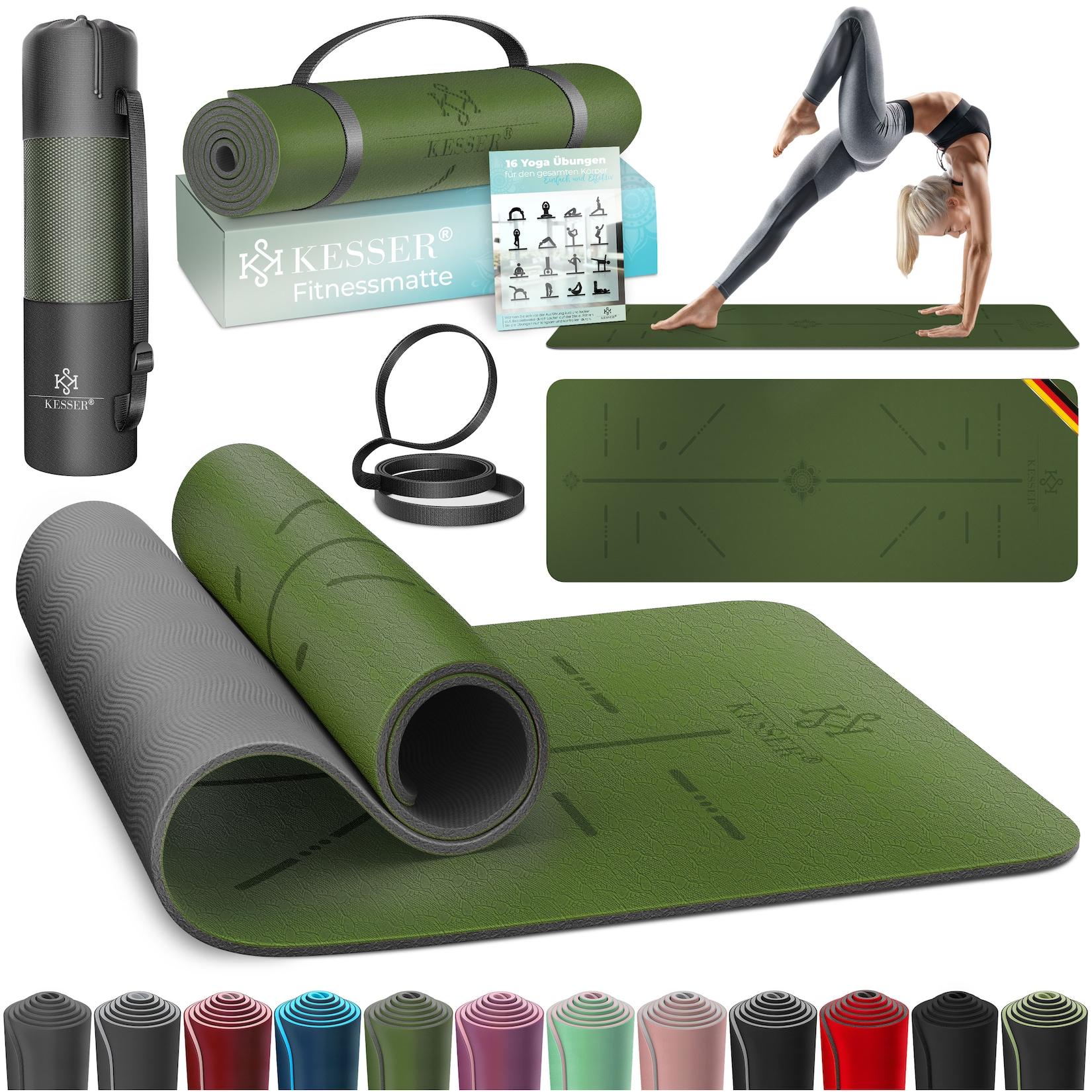 KESSER® Gymnastikmatte mit Tragegurt rutschfest TPE Yogamatte Gepolstert & rutschfest Fitnessmatte , 183 x 61 Trainingsmatte für Fitness Sportmatte, Pilates & Gymnastik Workout extradick