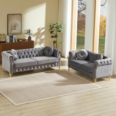 Loedds Velvet Chesterfield Sofa with Tufted Detail & Pillows & Nailhead Trim