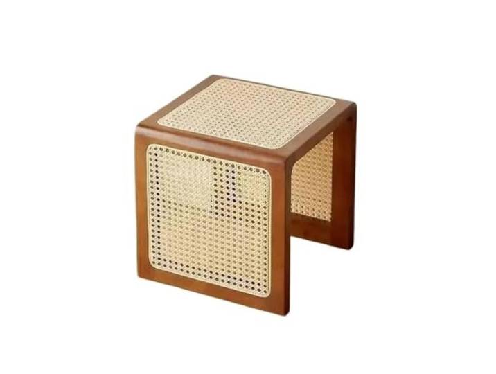 LXLAEOANG Multifunktionaler Retro-Nachttisch Aus Reinem Rattan Home Massiver Couchtisch, Eckholztür, Schuhwechselhocker(Walnut Color)