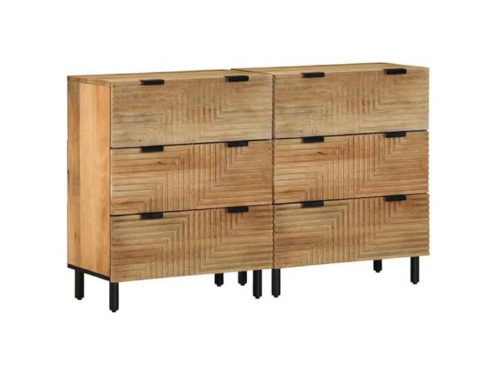 HKTMGDNG Sideboard 2er Set Massivholz Mango Braun 60x33x75 cm Elegante Anrichten mit CNC-Fronten und Metallbeinen für Flur, Schlafzimmer oder Essbereich mit viel Stauraum.