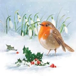 ti-flair 20 Papierservietten 33x33cm Schnee Vogelmotiv 3lagige Weihnachtsservietten Bunt