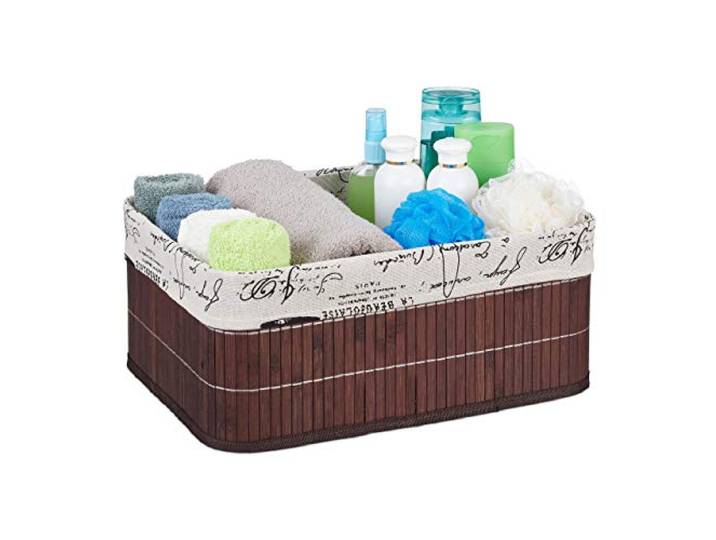 Relaxdays\, panier\, revêtement en tissu\, bambou\, rectangulaire\, panier salle de bain 16\,5x38x28\,5 cm\, choix de couleurs