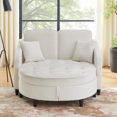 Loedds 2-Seat Sofa Bed with Storage Ottoman USB Charging Adjustable Backrest and Pillows