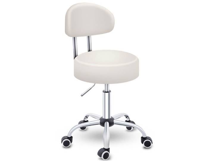 TRESKO® Tabouret de travail Beige à Roulettes avec Dossier – Réglable 46-58 cm Pivotant 360° Similicuir Bureau & Cosmétique