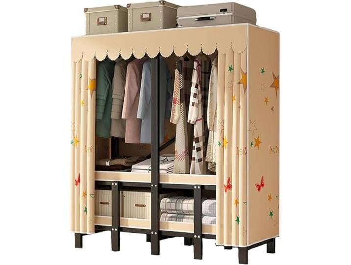 MmcdylyhEU Robuster tragbarer Kleiderschrank mit Abdeckung, Faltbarer Kleiderständer for stehende Kleidung im Schlafzimmer, Organizer(F,192cm/75.6inch)