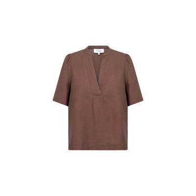 Blusentop LEVETE ROOM "Levete Room Shirt LR-NAJA", Damen, Gr. M, braun (8851, shopping bag), Obermaterial: 55% Leinen, 45% Viskose, Blusen Blusentop