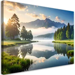 LEINWANDBILD Landschaft See Berge Natur 60x40cm