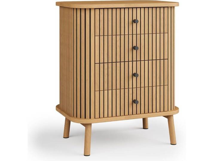Commode Moderne 4 Tiroirs Effet Bambou Style Boho Rangement Chambre et Salon H 80 cm