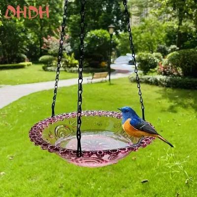 Inspire Select Flower Shaped Hanging Bird Feeder & Bird Bath Outdoor Garden Bird Water Tray With Chain 2 Layer Purple