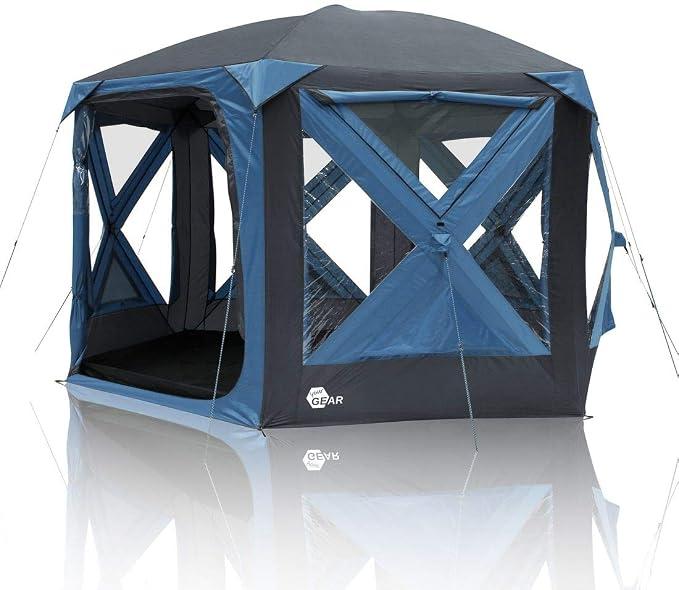 Pop Up Pavillon Levanzo - Familienzelt 8,5 m?, wasserdicht 5000 mm, UV 50+ Schutz, Stehhöhe 245 cm, Outdoor Event Shelter für 4-6 Personen, Oxford Polyester, blau-grau