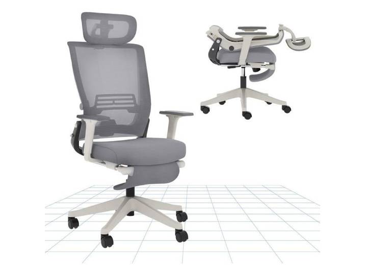 FlexiSpot Chaise de Bureau Ergonomique Chaise Pliante avec Support Lombaire Appui-Tête 2D Chaises avec Repose-Pieds Gris