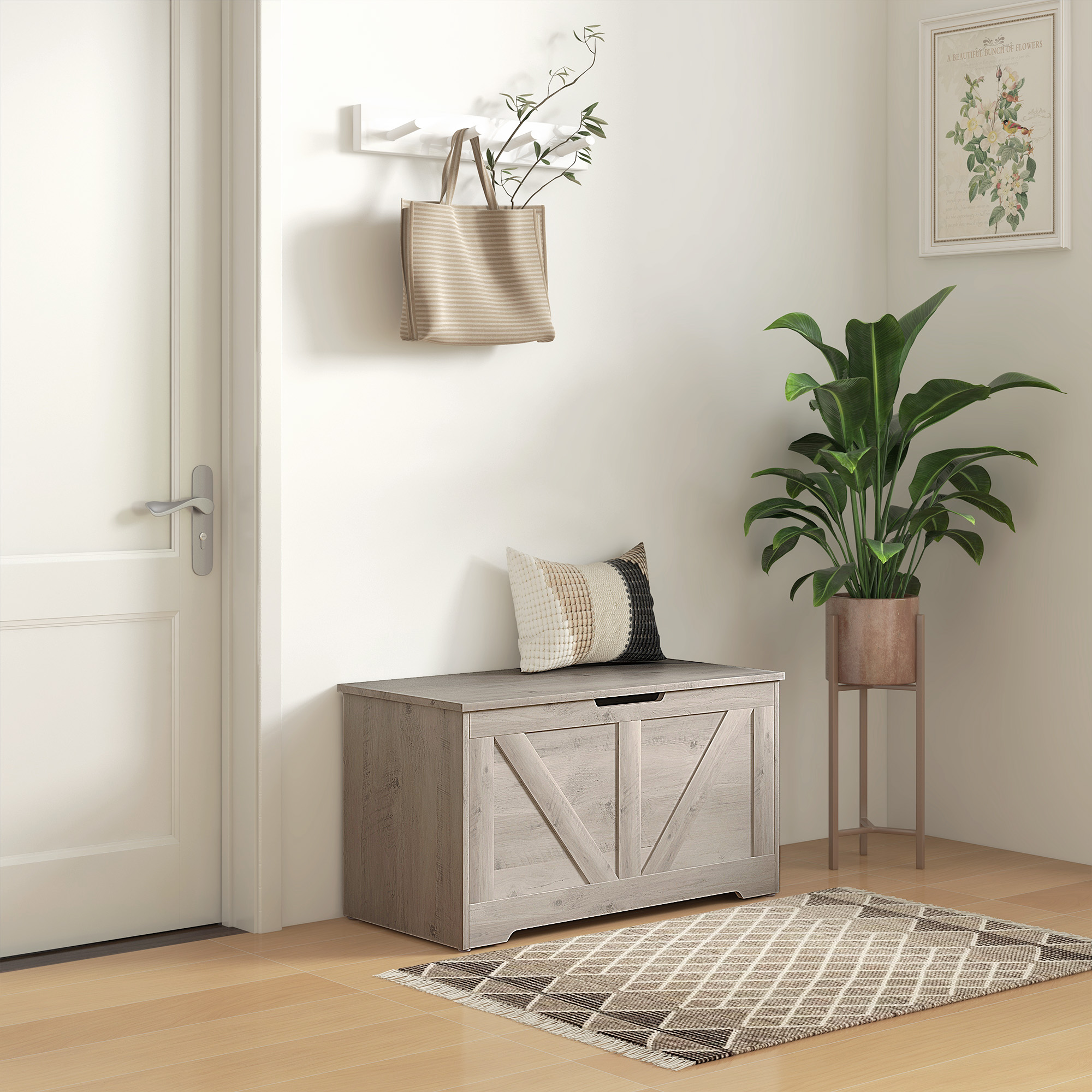 Homcom Baule da 100 L Puff da Stoccaggio con Coperchio Cerniera di Sicurezza 80x40x45 cm Grigio   Aosom Italy