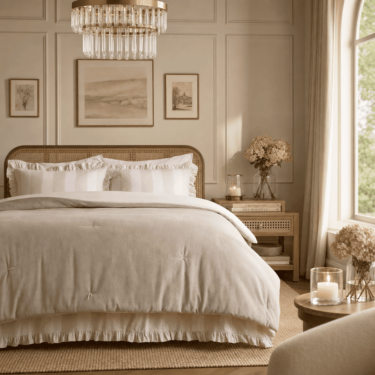 Zerina Beige Cotton Quilted Bedspread