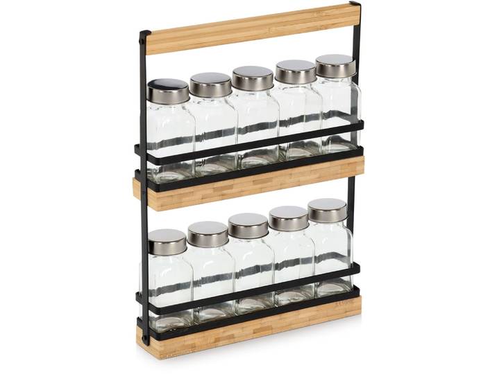 Gewürzständer ZELLER PRESENT Set, 11-tlg., Glas/Metall/Bambus , braun (holzfarben, transparent, schwarz), B:4,7cm H:30cm, Gewürzstreuer, Gewürzständer, hochwertig, moderner Materialmix
