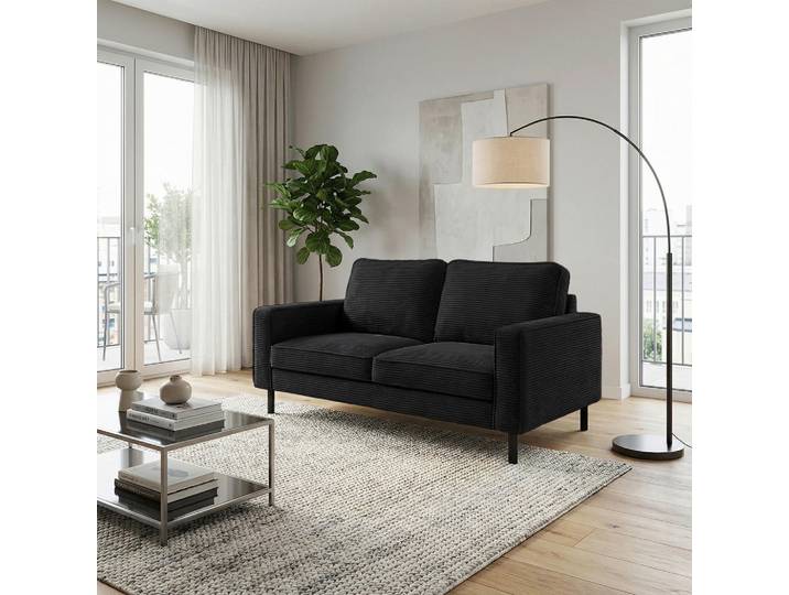 Livetastic 2-Sitzer-Sofa, Schwarz, Metall, 148x85x92 cm, Stoffauswahl, Hocker erhältlich, Rücken echt, Wohnzimmer, Sofas & Couches, Sofas, 2-Sitzer Sofas