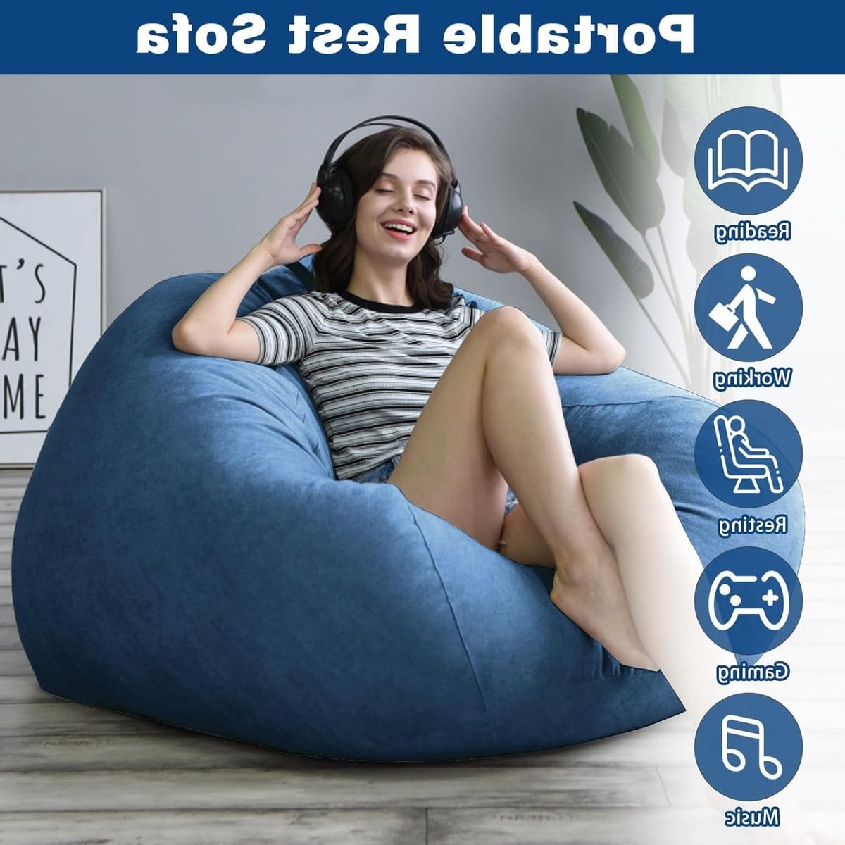 Comfortabele Zitzak Hoes voor Kinderen en Volwassenen - Donkerblauw - XL
