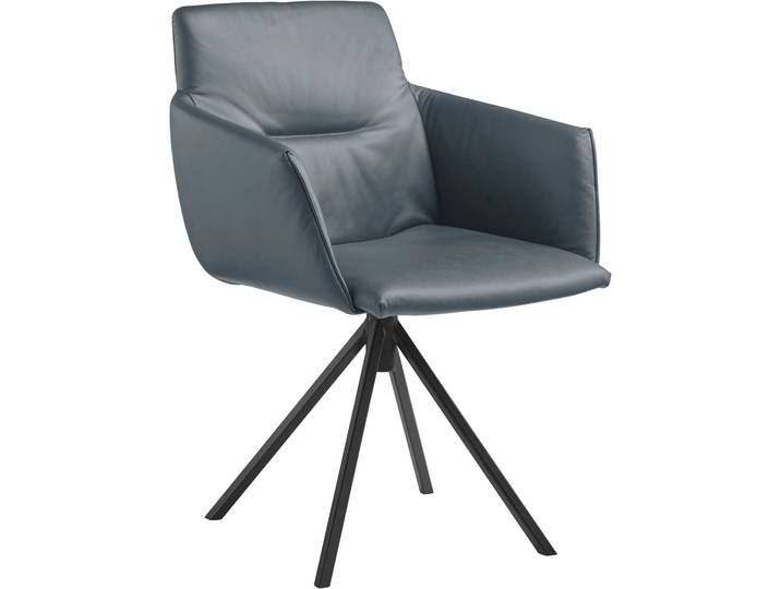 Polsterstuhl, Longlife Xtra-Leder, Blau, Drehbar, Armlehne, Schwarz, Musterring