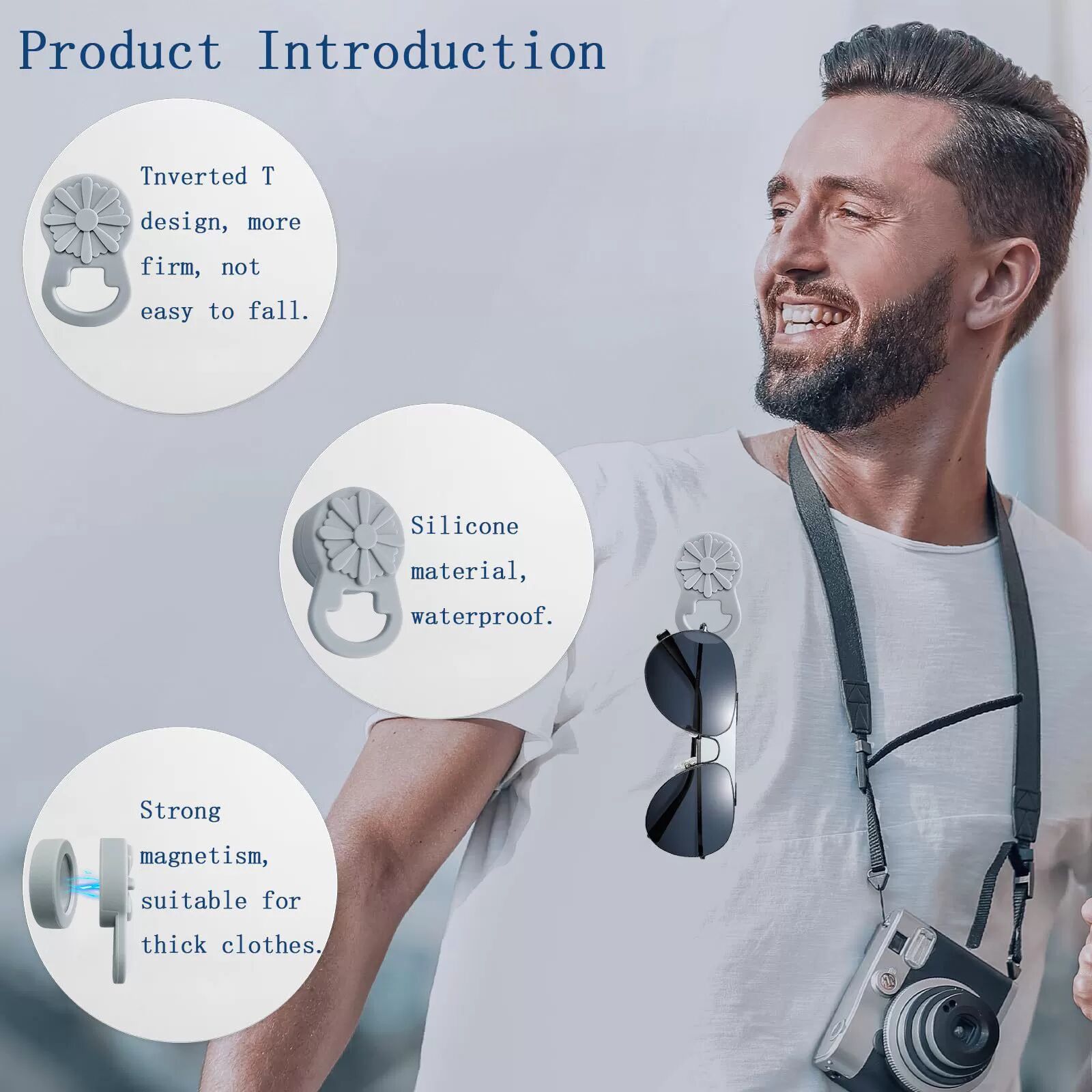 INF Clip magnétique pour lunettes à fixer sur les vêtements Gris