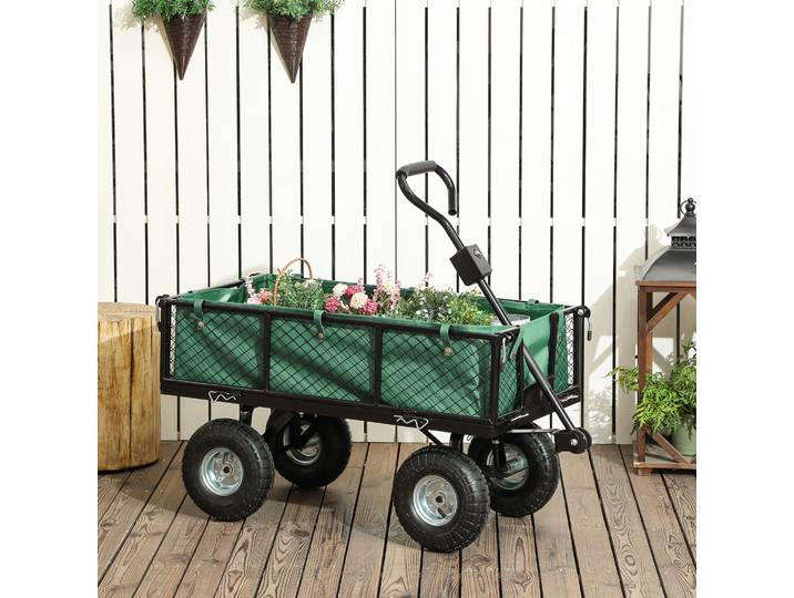 Outsunny Chariot Jardin Acier 114L Parois Amovibles Vert