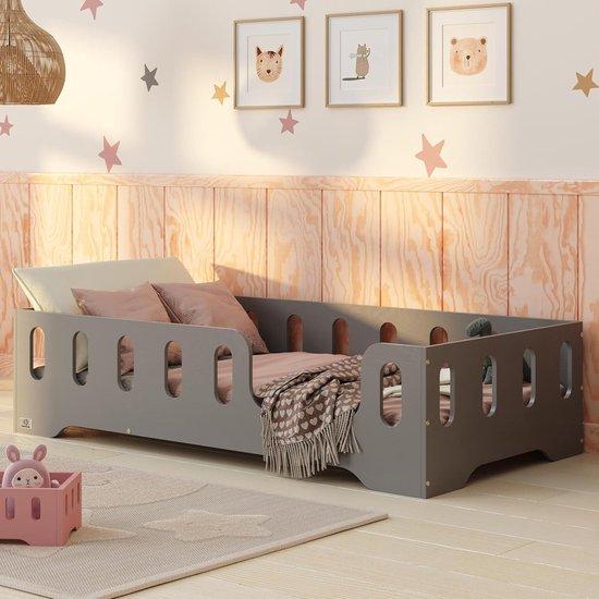Famanu Kinderbett Montessori - Sicheres Schlafen mit Fallschutz - 80x180 cm - Grau