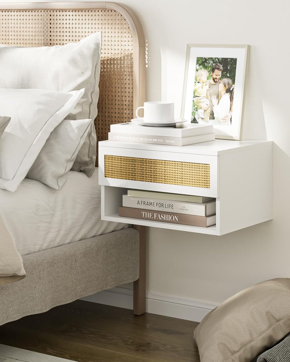 Dailygoods Zwevend nachtkastje Modern design Wit rotan