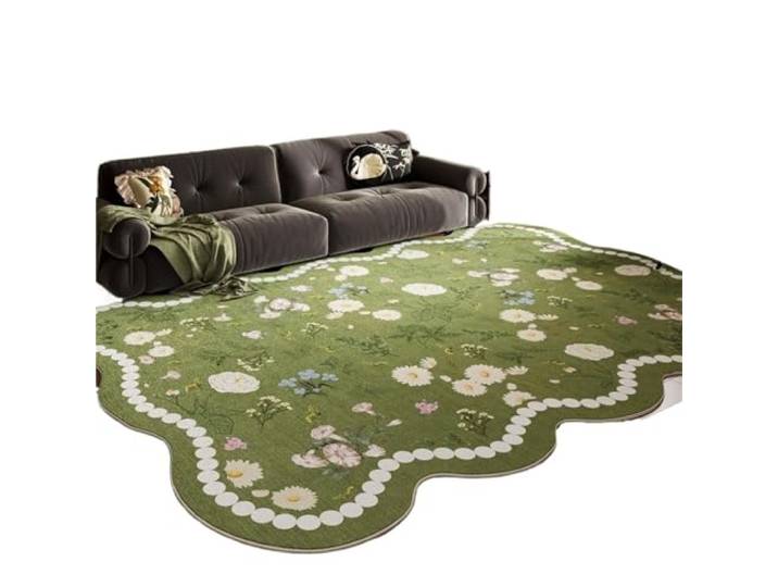 NJIEzhao Grüner, unregelmäßig geformter Teppich im Vintage-Stil Wohnzimmer Couchtisch Sofa Matte Retro Nachttisch Schlafzimmer Teppich Zimmer(Color3,120X160CM (3.9X5.3FT)