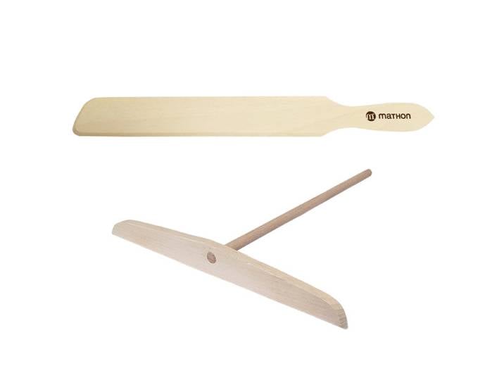Set une spatule et un râteau en bois blanc spécial crêpes Mathon