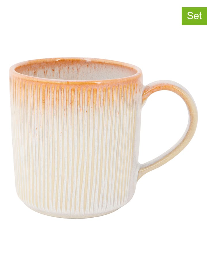 Cosy&Trendy 2er-Set: Kaffeetassen "Listra Beach" in Orange/ Weiß - 390 ml - onesize
