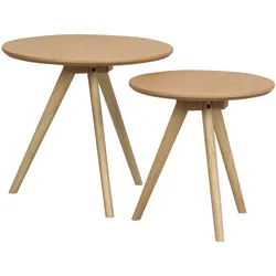 Beistelltisch Yumi 2er-Set aus Esche, skandinavischer Stil, rund, naturfarben, pflegeleicht