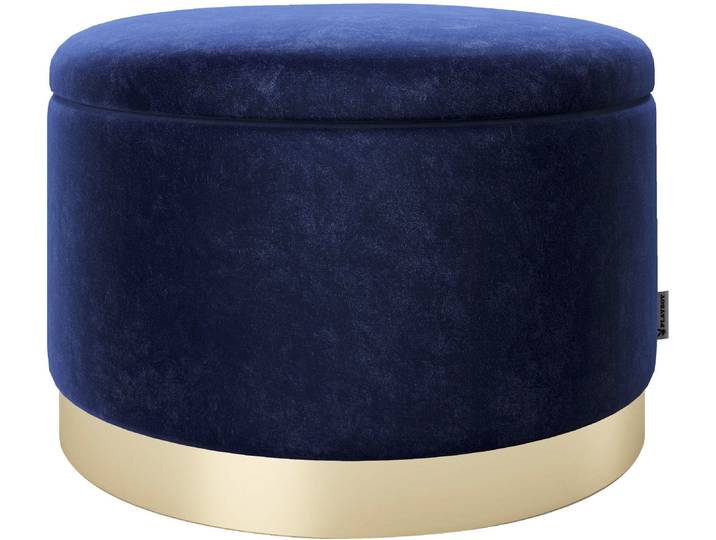 Pouf PLAYBOY SUE , blau (dunkelblau samt), B:55cm H:35cm T:55cm, Holzwerkstoff, Metall, Polyester, Poufs, Pouf, Abnehmbarer Deckel, innen Stauraum für Decken, Kissen und Sonstiges
