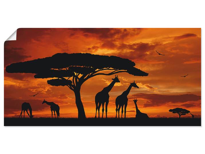 Wandbild ARTLAND Herde von Giraffen im Sonnenuntergang , braun (farbe bild(er): braun), B:60cm H:30cm, Bilder, Wandbild, als Leinwandbild, Poster in verschied. Grössen