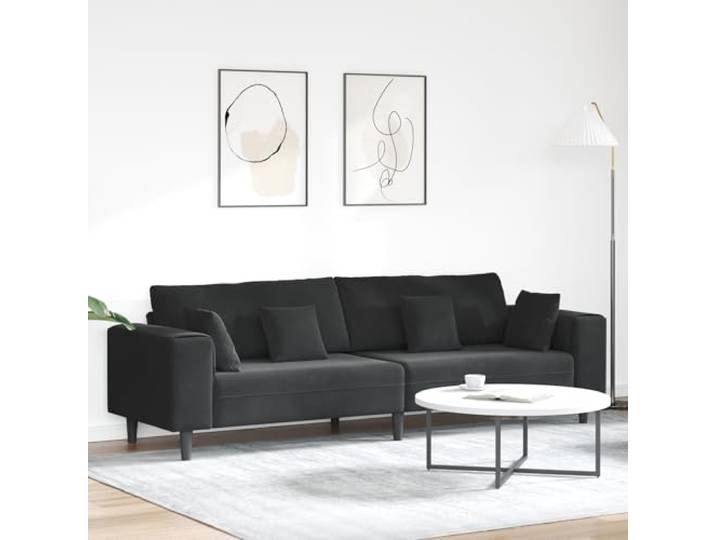 HEFZGDB Modernes Samtsofa Schwarz 208 cm mit Kissen, Elegantes Wohnzimmer Sofa aus Hochwertigem Samt und Holzwerkstoff, Bequemes Federkern-Sitzkissen, Stabile Bauweise