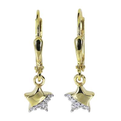 Paar Ohrhänger OSTSEE-SCHMUCK "- Stern - Gold 333/000 - Zirkonia" Gr. 22, gold (gold 333, goldfarben, gelb), Ohrringe, Damen, 22, Gelbgold 333