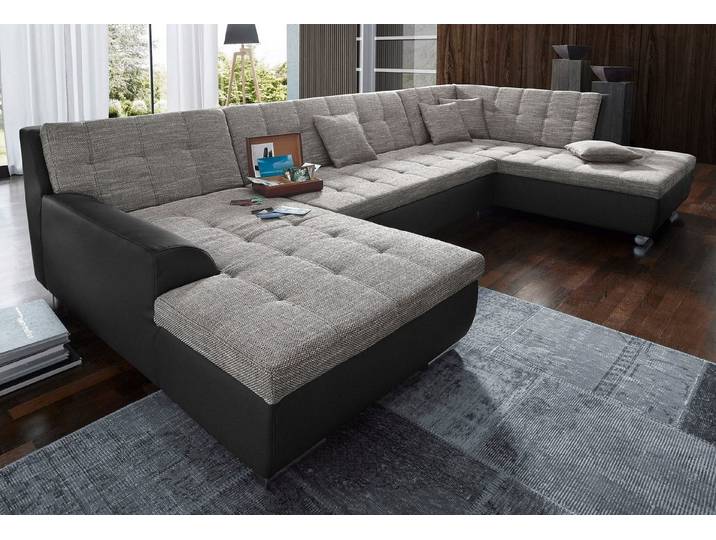 DOMO collection Wohnlandschaft TREVISO inkl. Zierkissen, moderne Steppung, XXL: 364x201x83 cm, wahlweise mit Bettfunktion, in vielen Bezugsarten auch in Cord U-Form