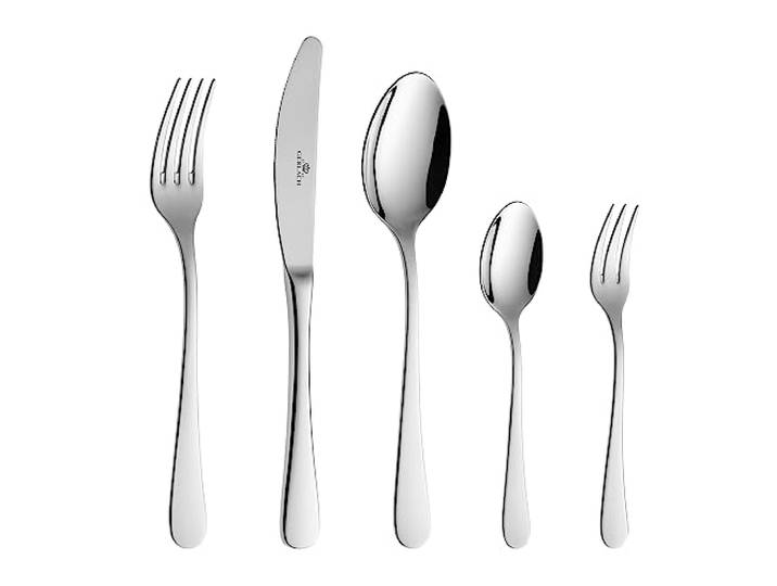 Gerlach Flow Besteck-Set 12 Personen Spülmaschinenfest Essbesteck Besteck aus Edelstahl Messer Gabel Löffel Teelöffel Tafelbesteck Rostfrei 60 Stk, Silberglänzend